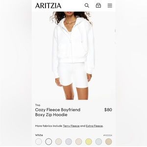 Aritzia TNA cozy fleece boyfriend boxy zip hoodie. Size S in white